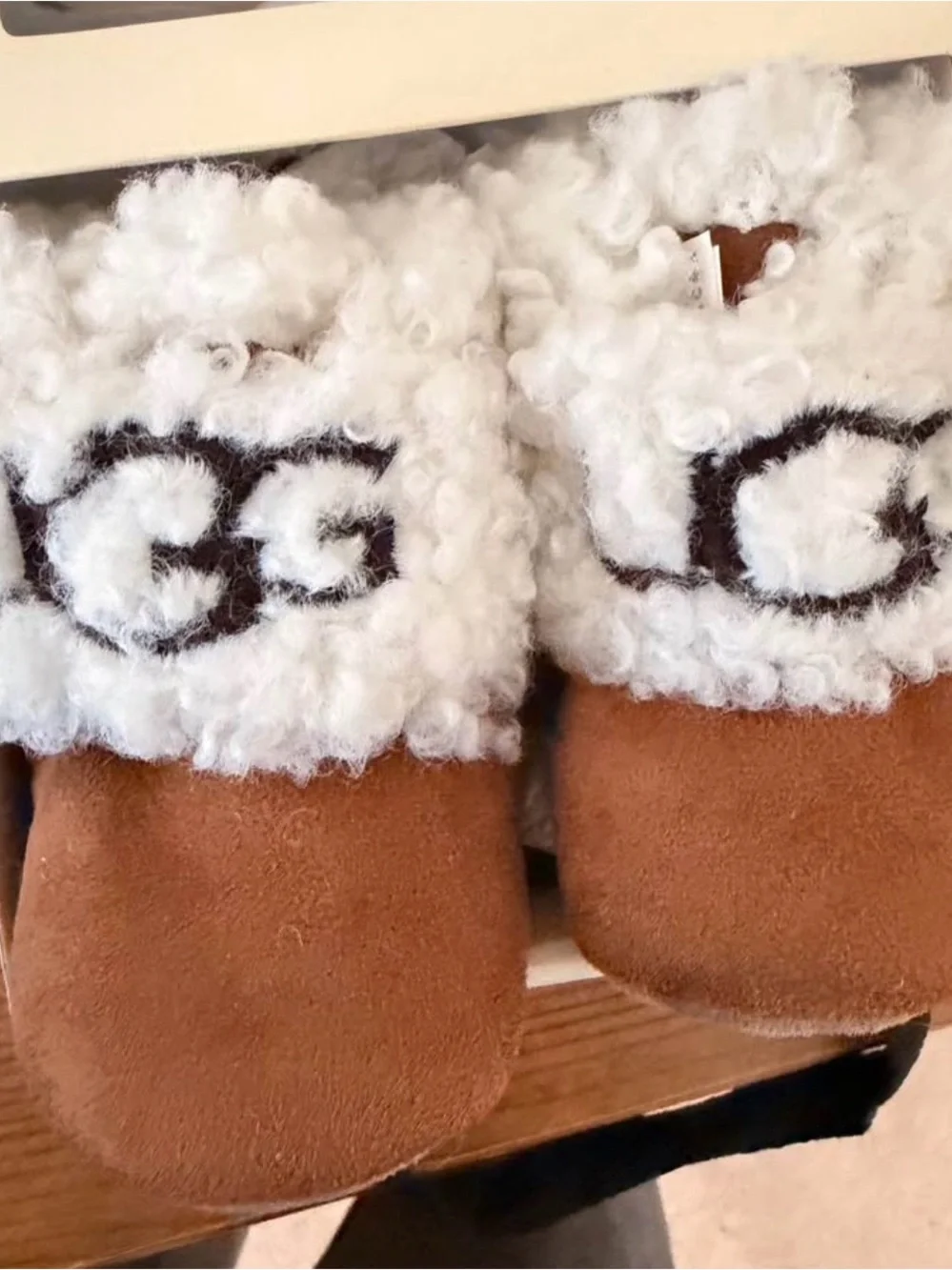 UGG Baby Walker Booties in Chestnut Brown with White Sherpa Bow